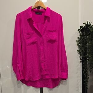 Apt. 9 Magenta Button-Down Shirt 3/4 Sleeve